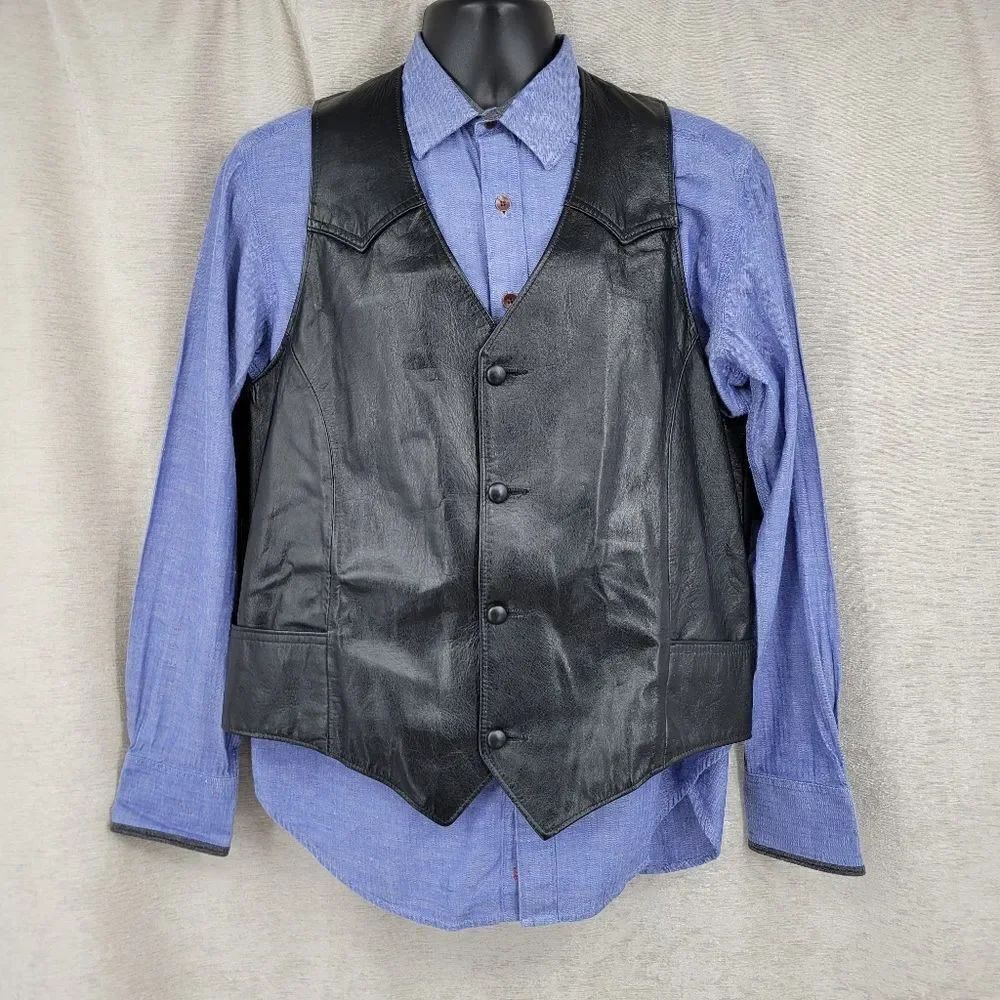 Westwinds Vintage Black Leather Vest Men's Unisex Bikercore Motorcycle